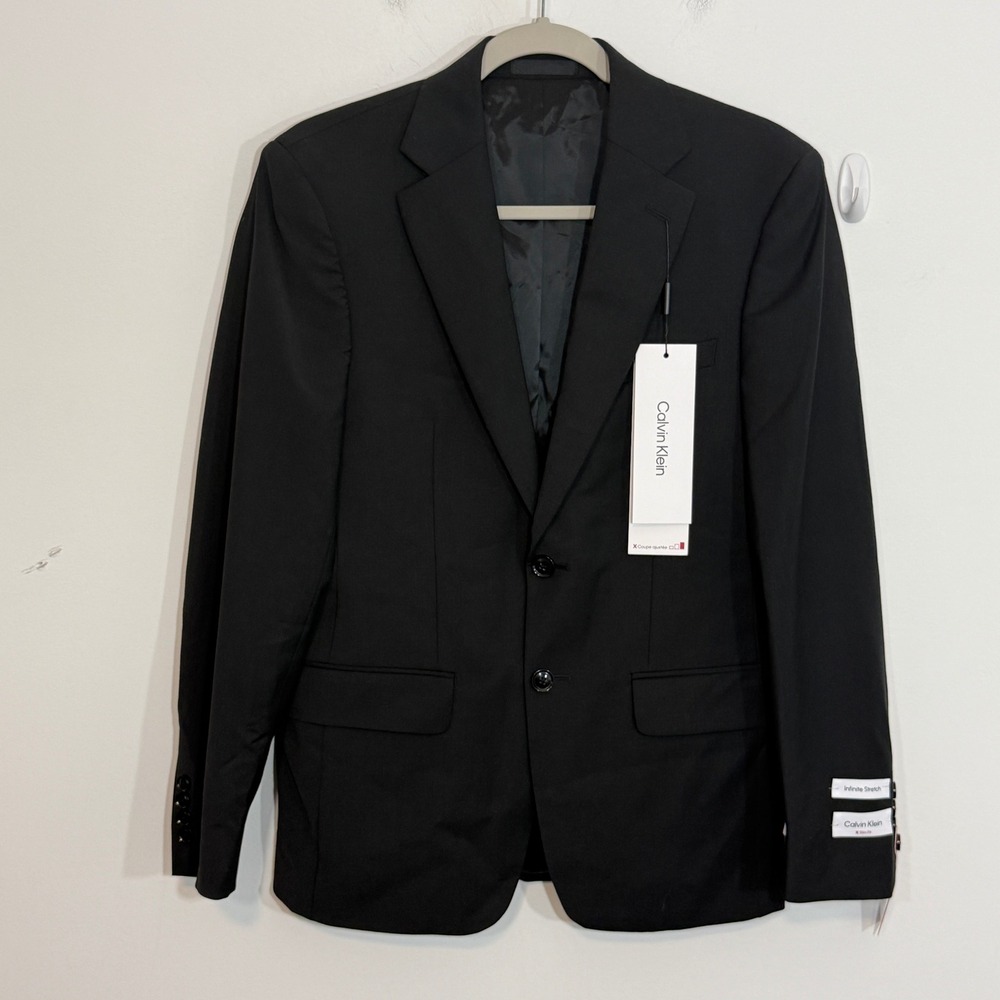 Calvin Klein Mens Suit Jacket 36S Black Slim Fit Infinite Stretch Career Formal